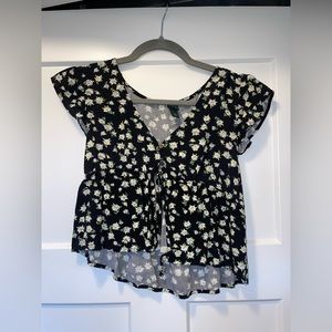 Black with Floral Print Top